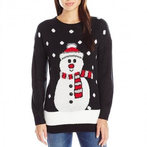 Christmas Holiday Snowman NWT Sweater Cozy Black & White Mesh + Lace - Picture 1 of 6